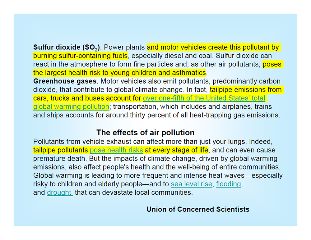 Major Pollutants from Motor Vehicles - continued