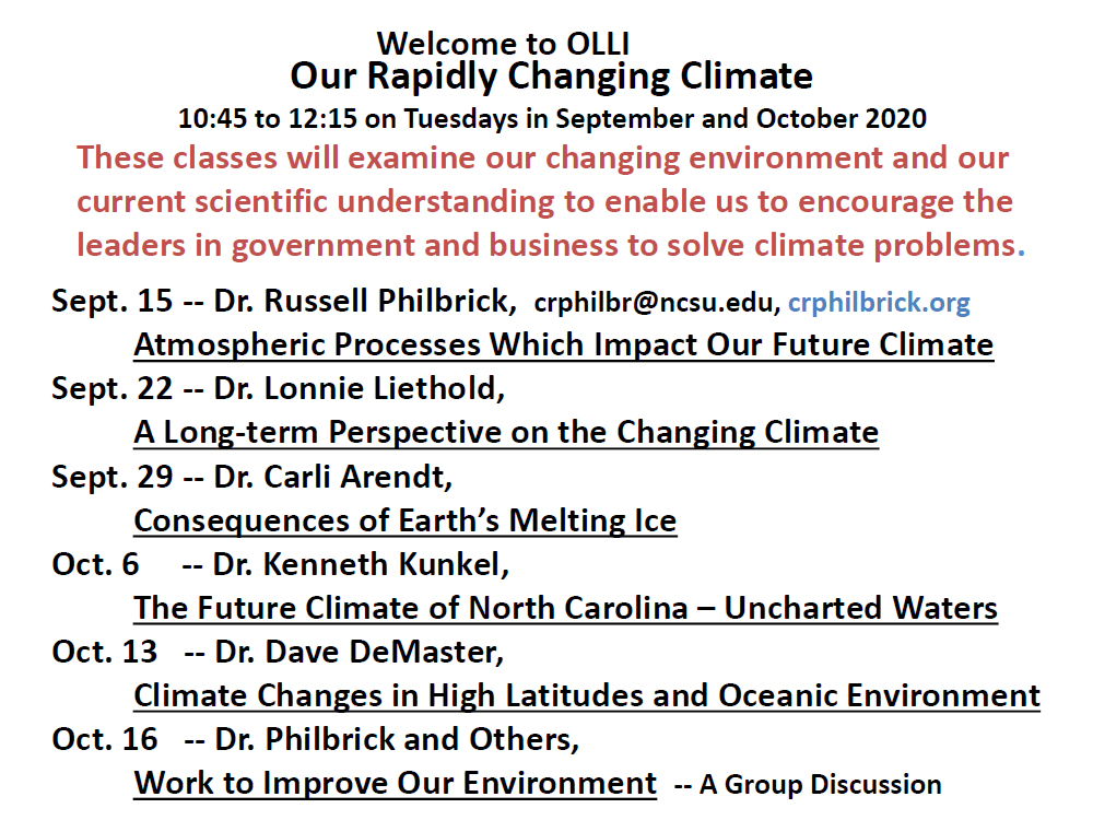 Welcome to OLLI, Our Rapidly Changing Climate